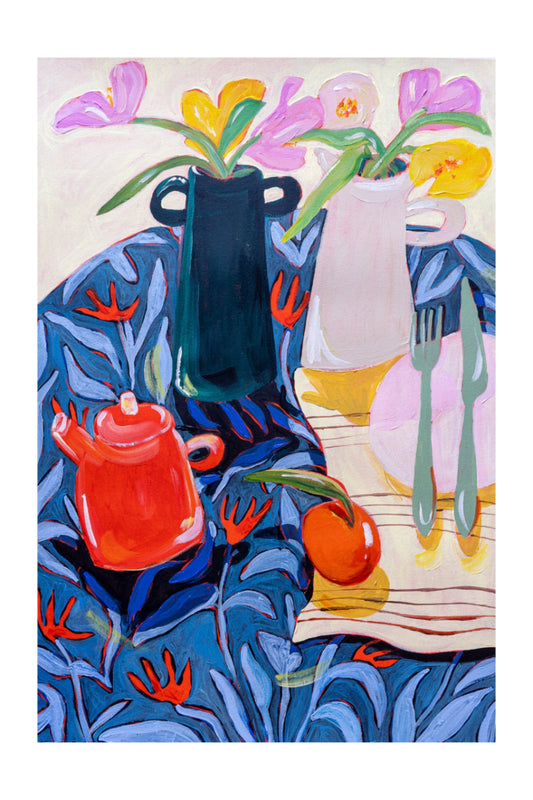 Teapot & Blue Florals print