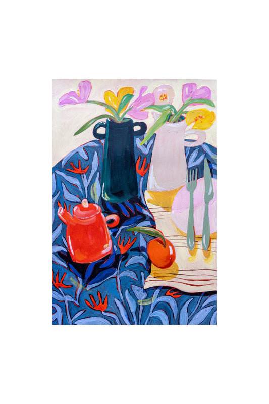 PRE-ORDER: Teapot & Blue Florals A2 print