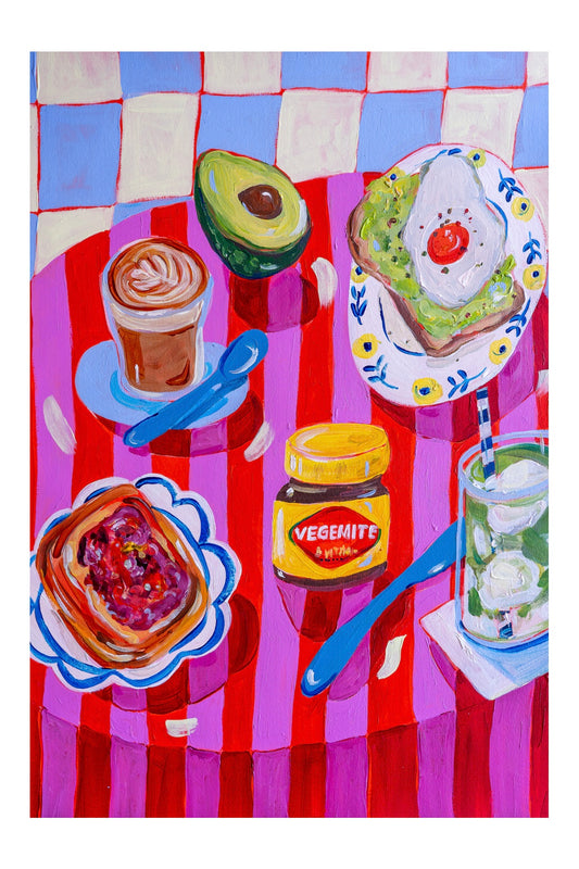 Aussie Breakfast & Stripes print