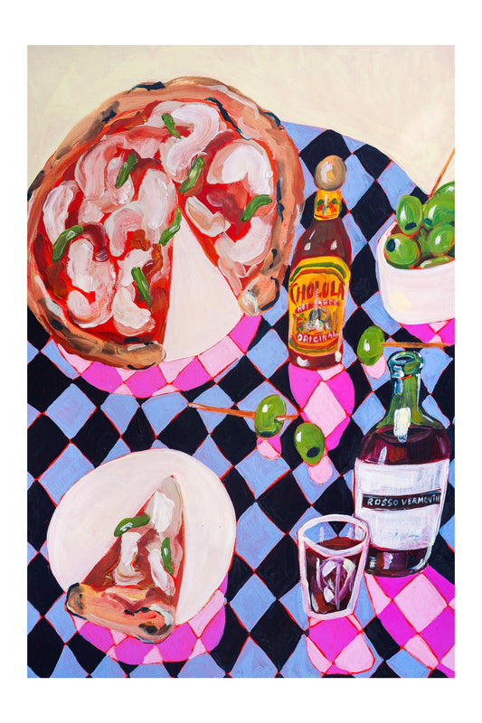 Pizza & Diamonds print