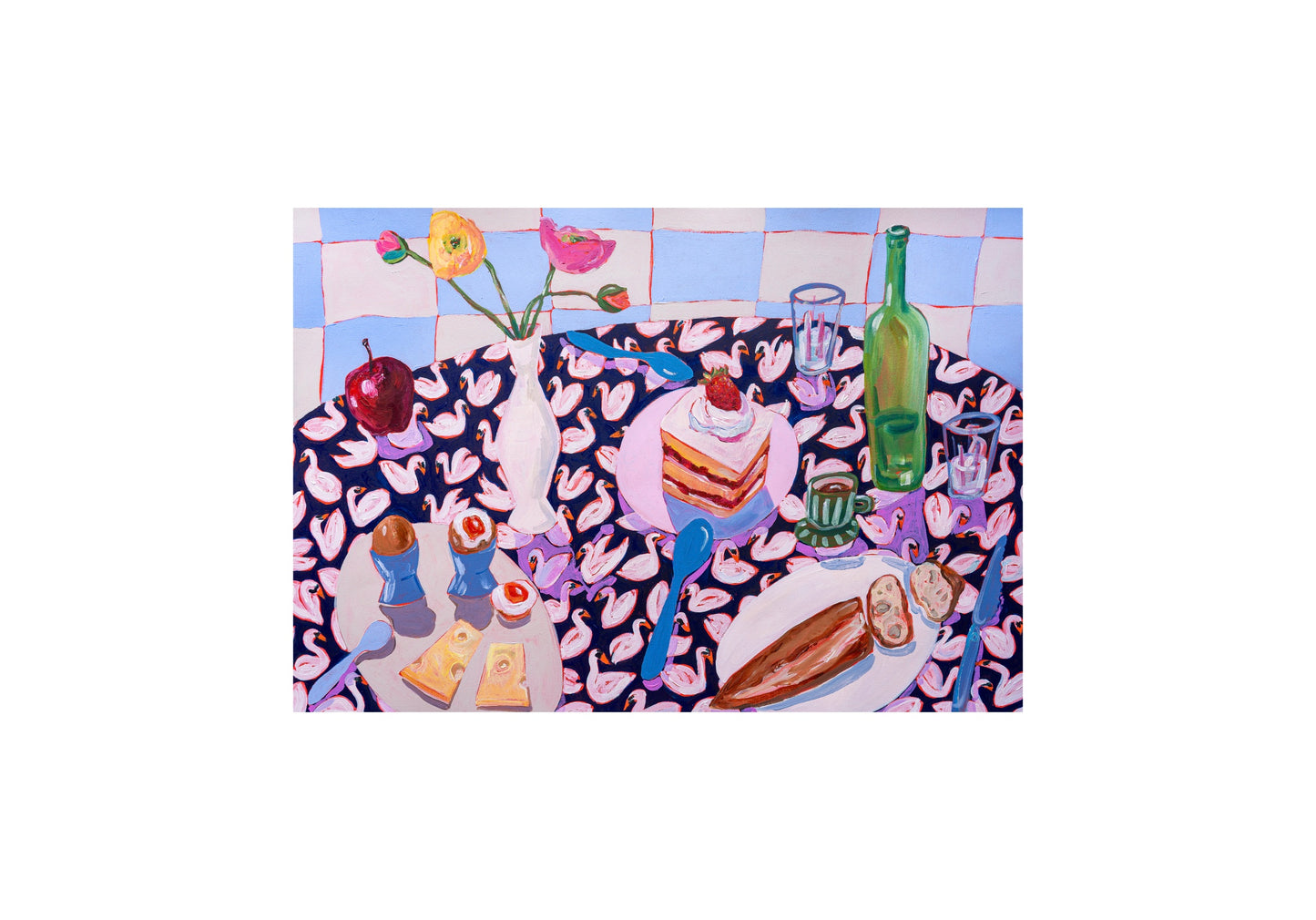 PRE-ORDER: Breakfast Cake & Swans A2 print