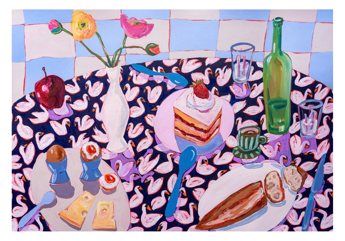 PRE-ORDER: Breakfast Cake & Swans A2 print